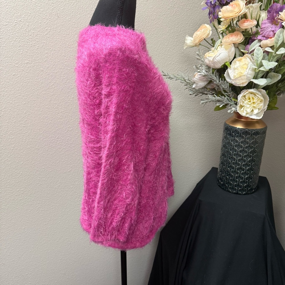 NIC+ZOE Hot Pink Fuzzy Sweater M | Soft Cozy Textured Knit Winter Pullover - Picture 6 of 10